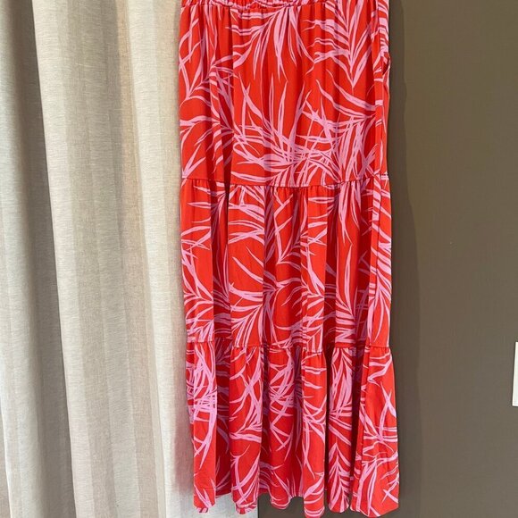 Robert Louis Tiered Red & Pink Maxi Skirt with palm design, Size Small - Picture 4 of 7